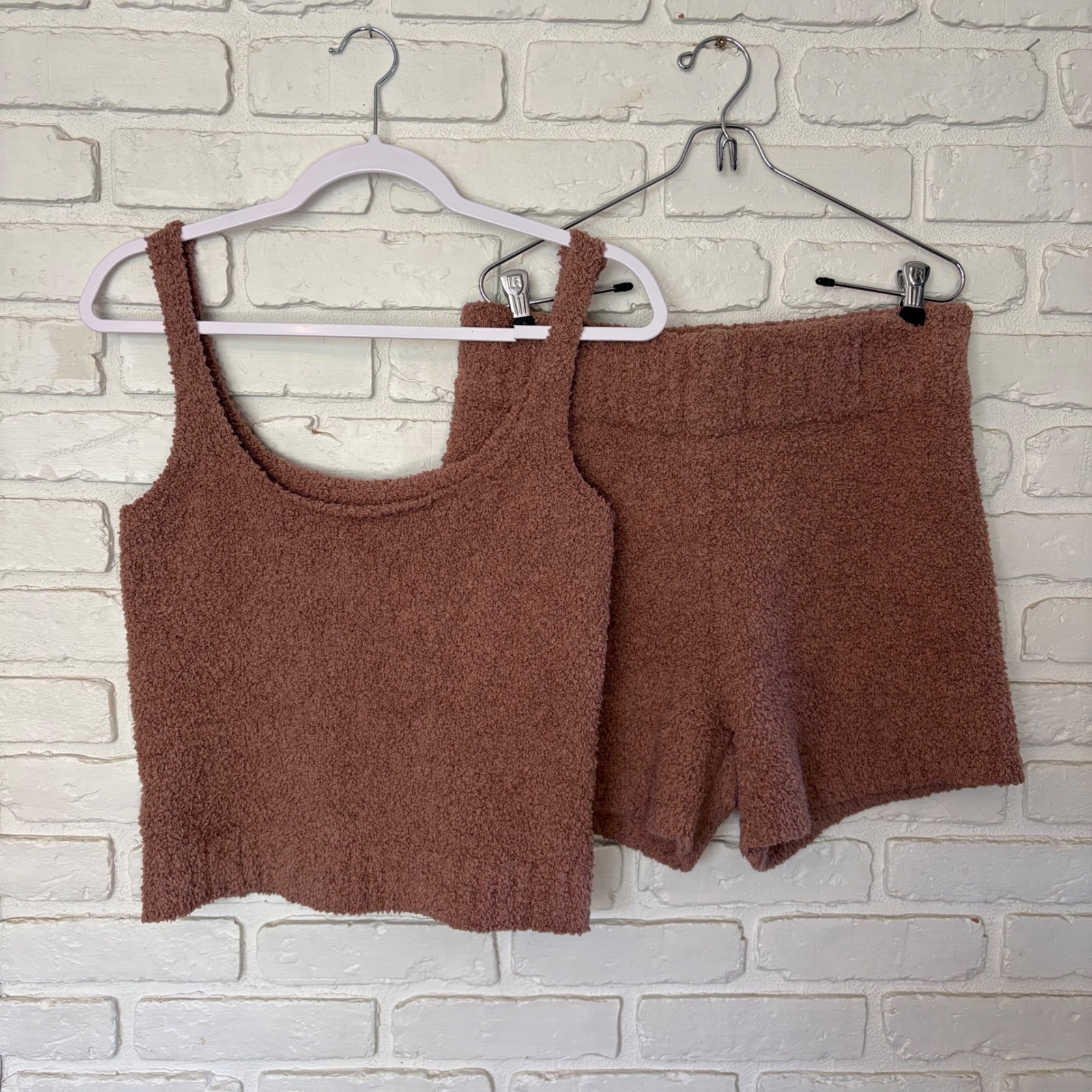 Skims Cozy Knit Shorts And Cami Tank Set Brown Women's Size L / Xl